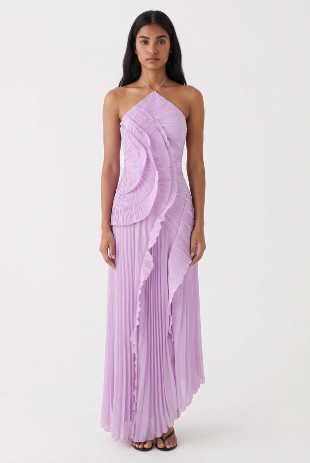 Chic Purple Pleated Midi Dress