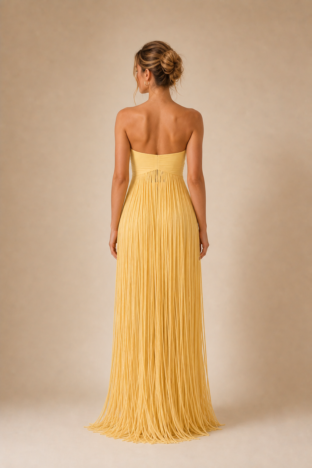 Sigrid Yellow Tassel Strapless Maxi Dress