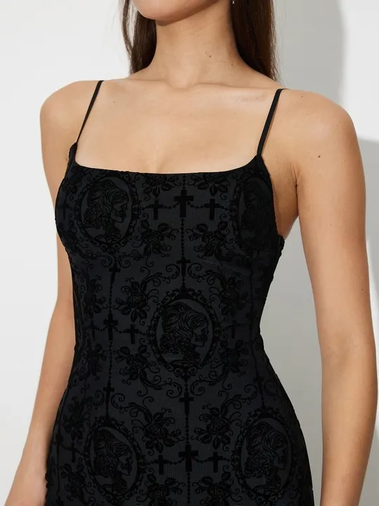 Exquisite Black Printed Midi Dress