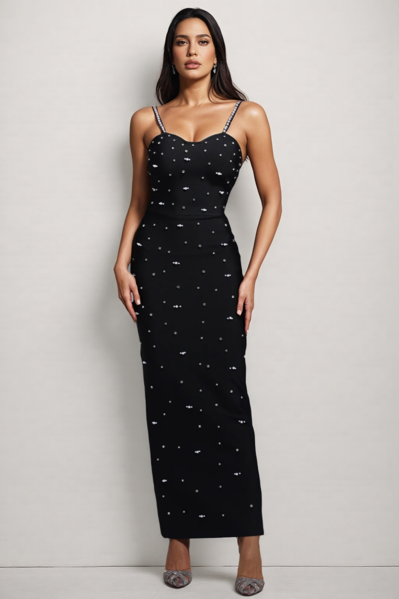  Arlene Black Halter Diamond Bandage Maxi Dress
