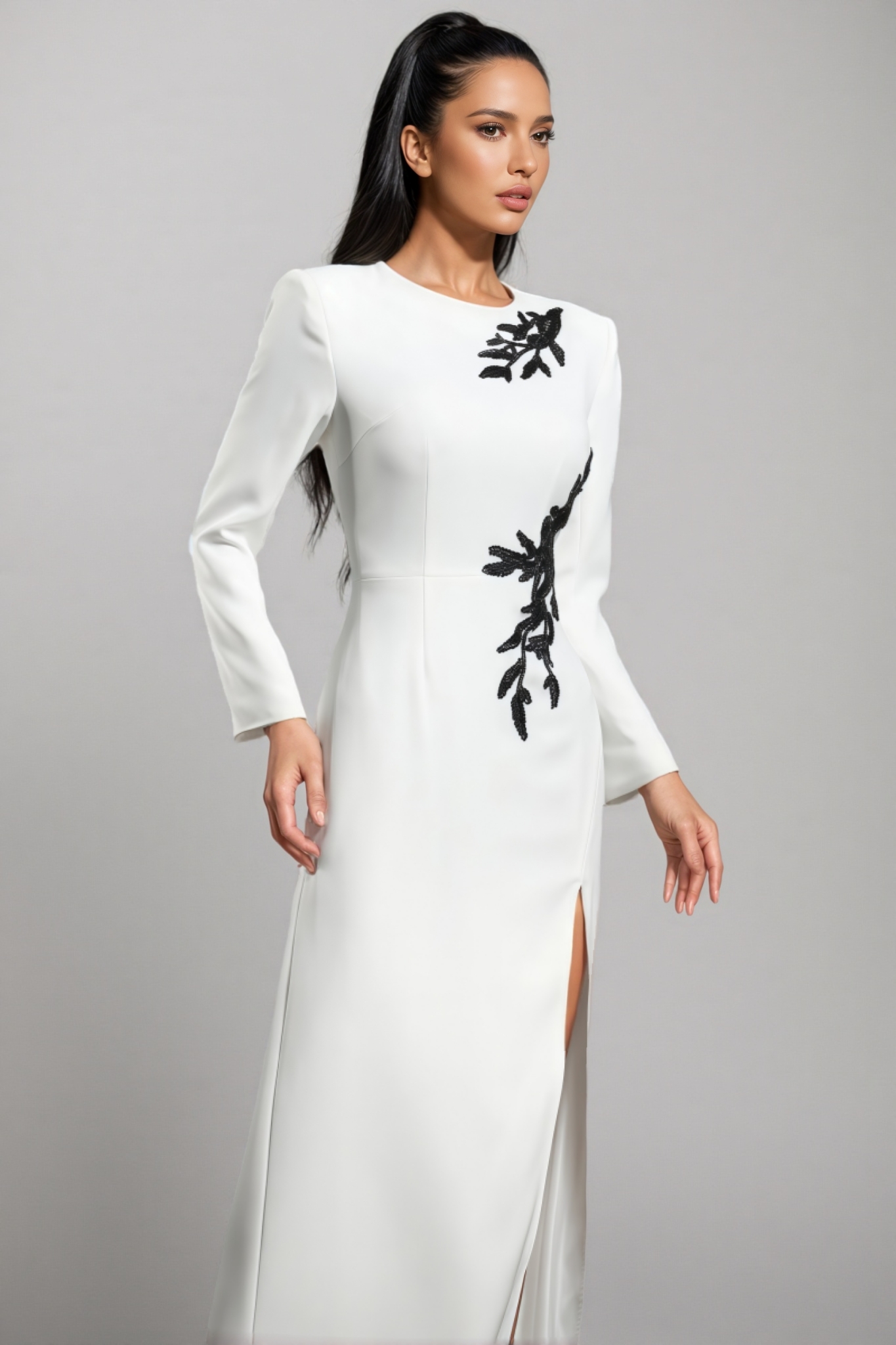 Kadence Long Sleeves Beaded String Split Maxi Dress