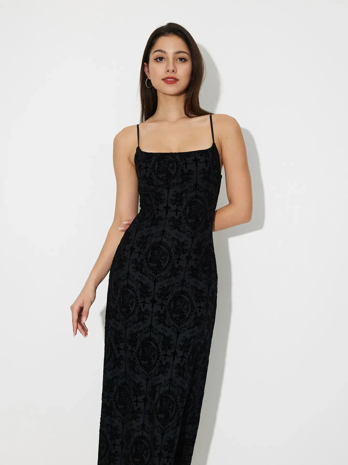 Exquisite Black Printed Midi Dress