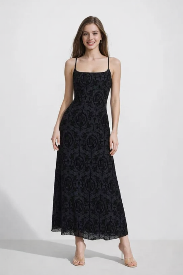 Exquisite Black Printed Midi Dress