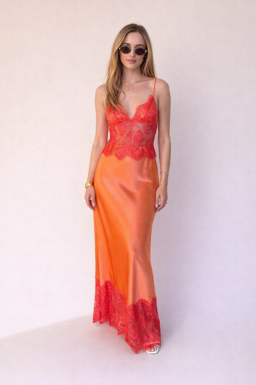 Orange Silky Sheen Lilah Maxi Dress