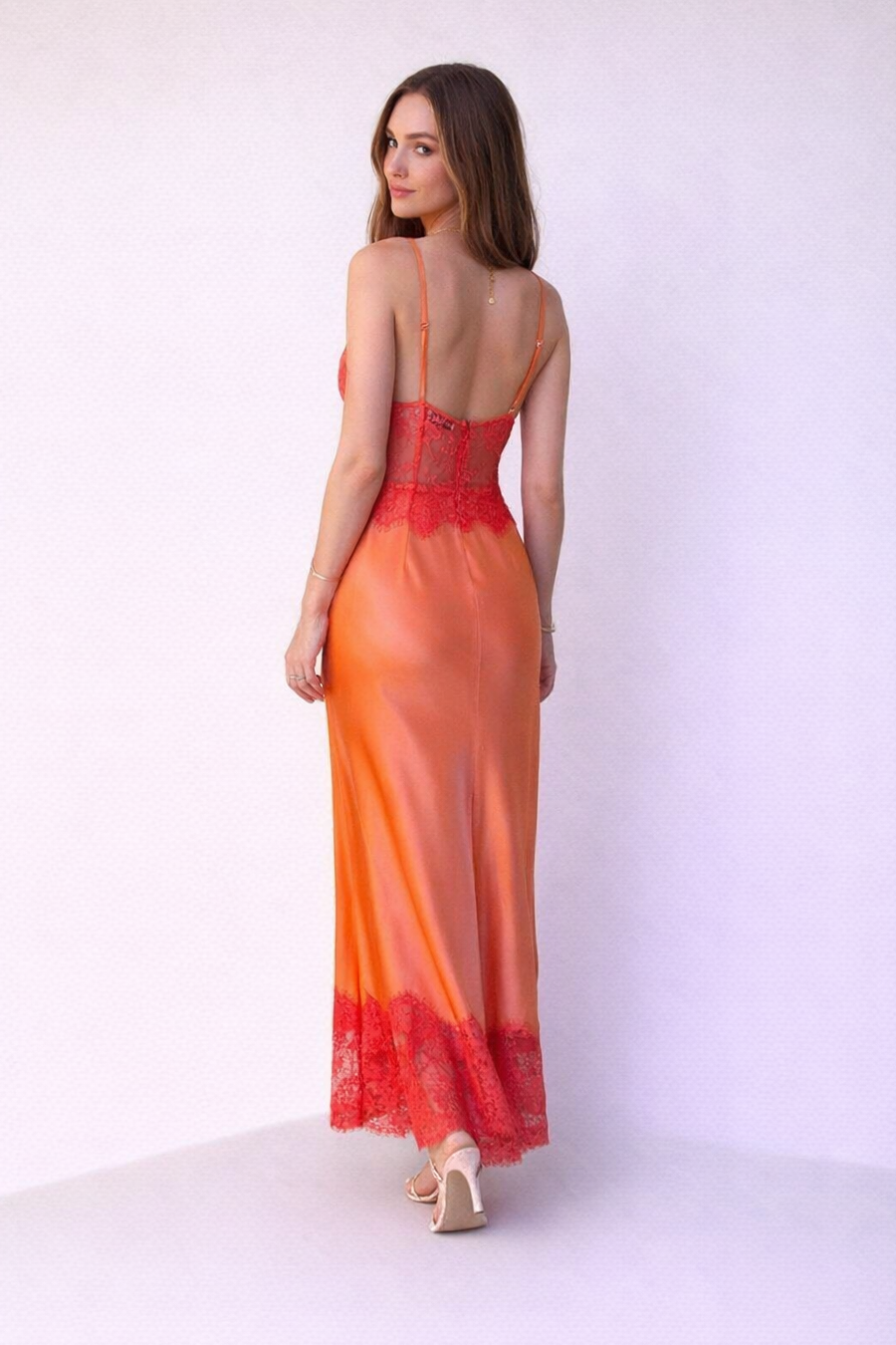 Orange Silky Sheen Lilah Maxi Dress