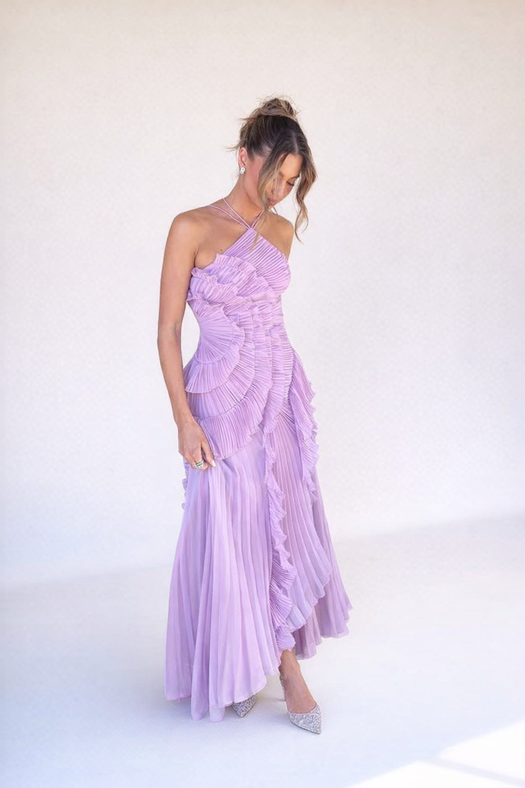 Chic Purple Pleated Midi Dress