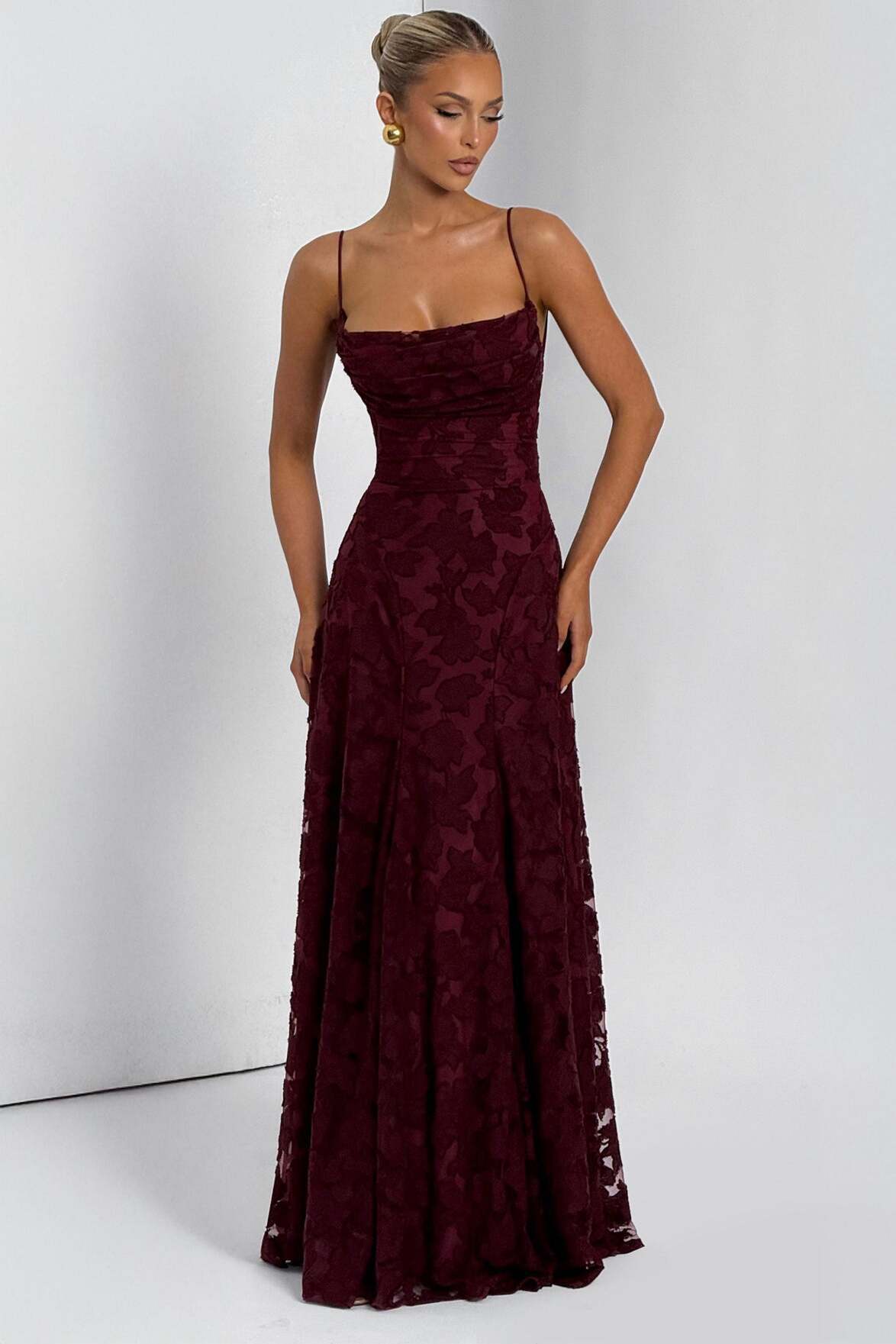 Burgundy Burnout Jacquard Maxi Dress 