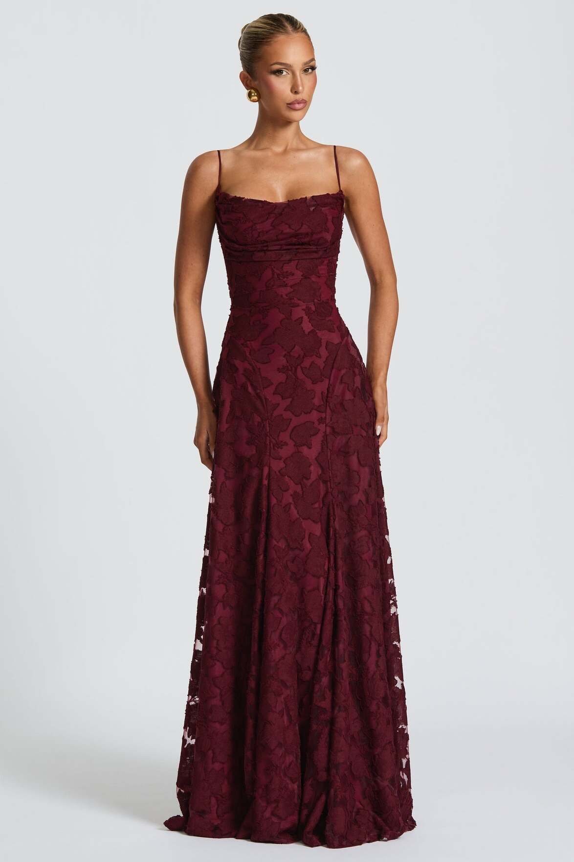Burgundy Burnout Jacquard Maxi Dress 