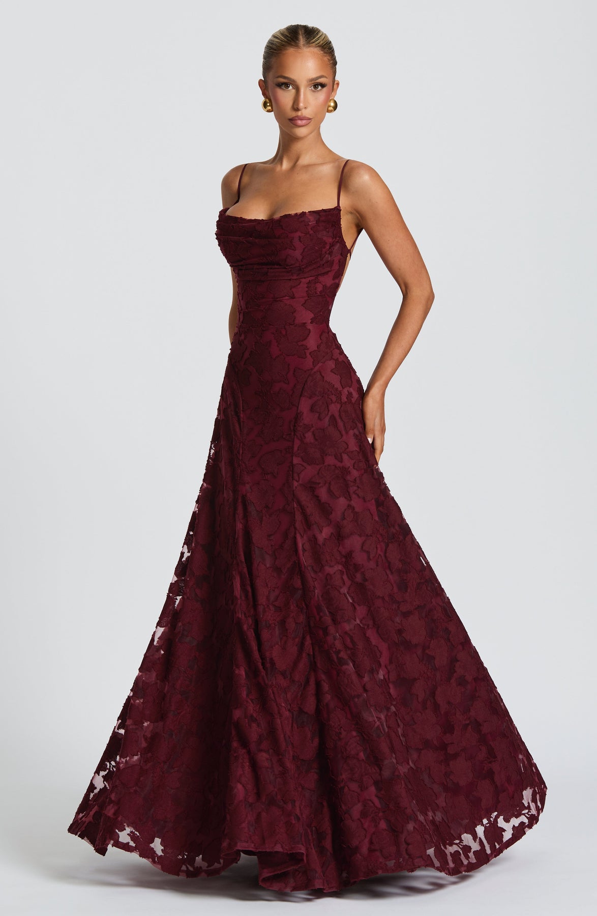 Burgundy Burnout Jacquard Maxi Dress 