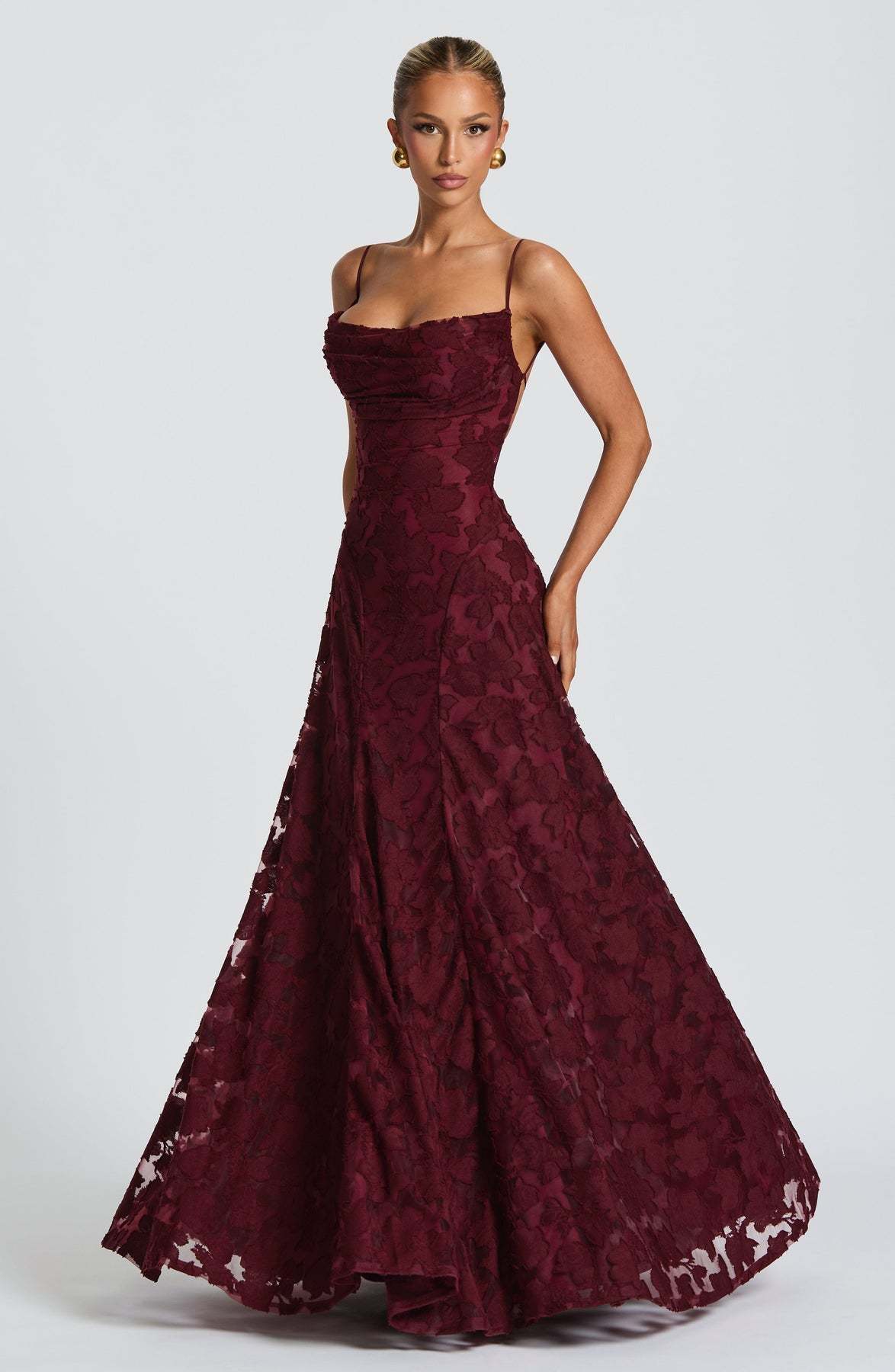 Burgundy Burnout Jacquard Maxi Dress 