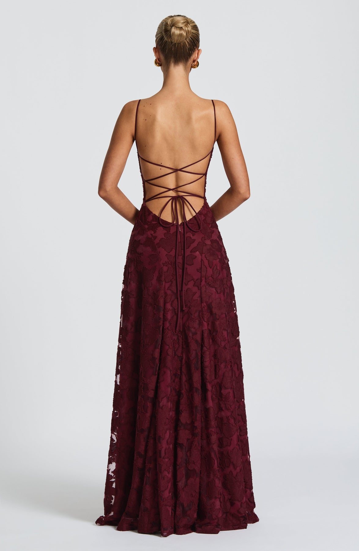 Burgundy Burnout Jacquard Maxi Dress 