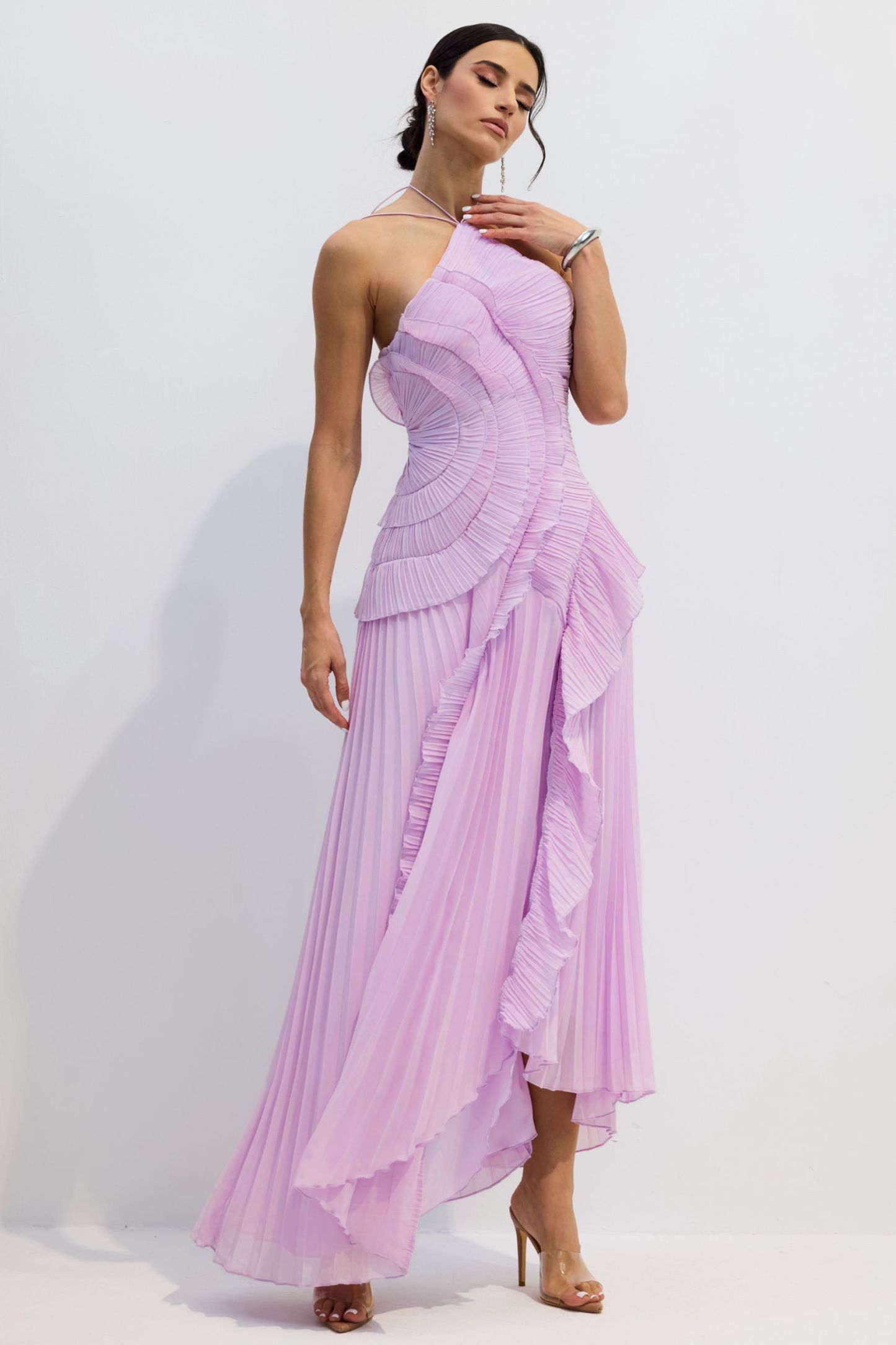 Chic Purple Pleated Midi Dress