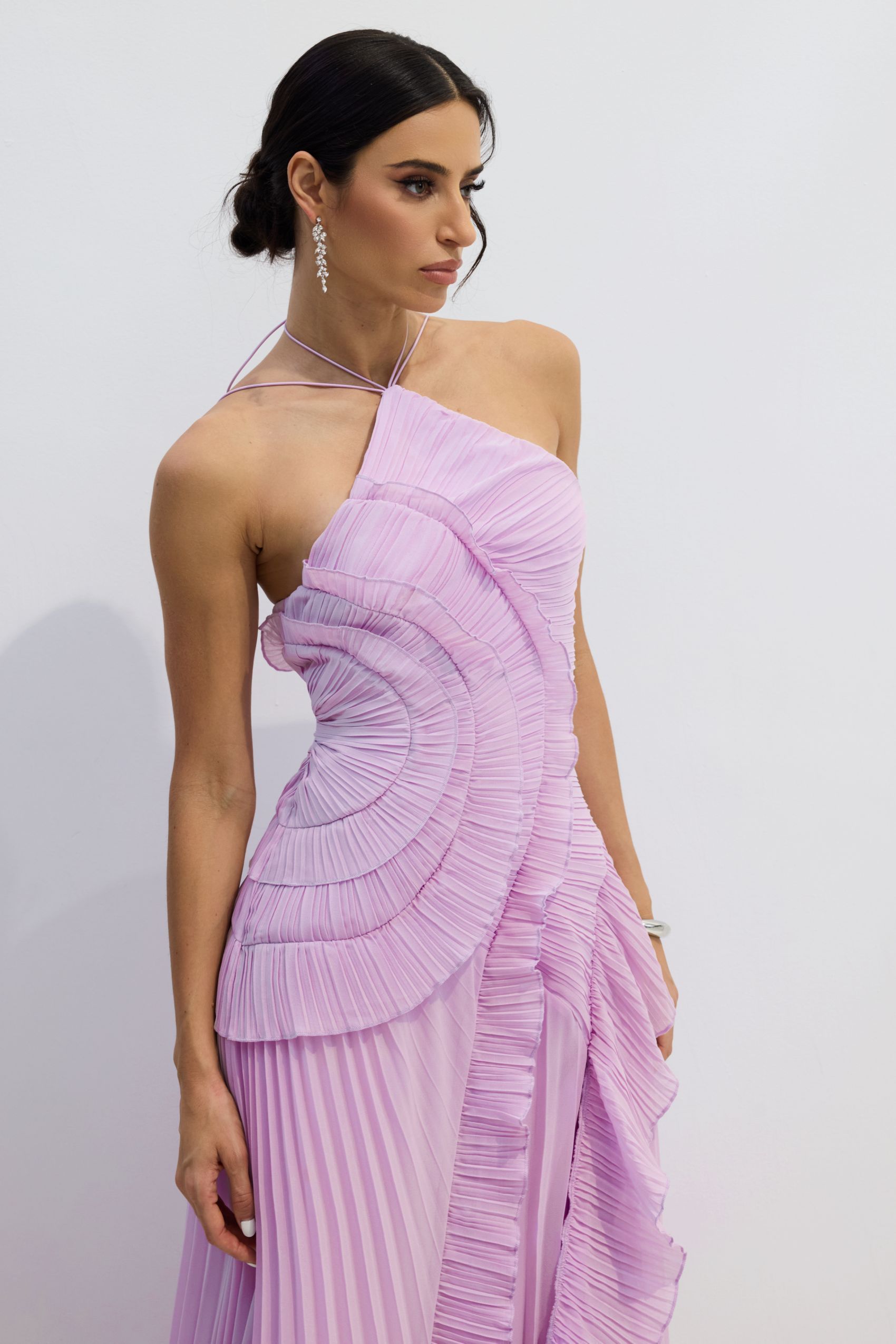 Chic Purple Pleated Midi Dress
