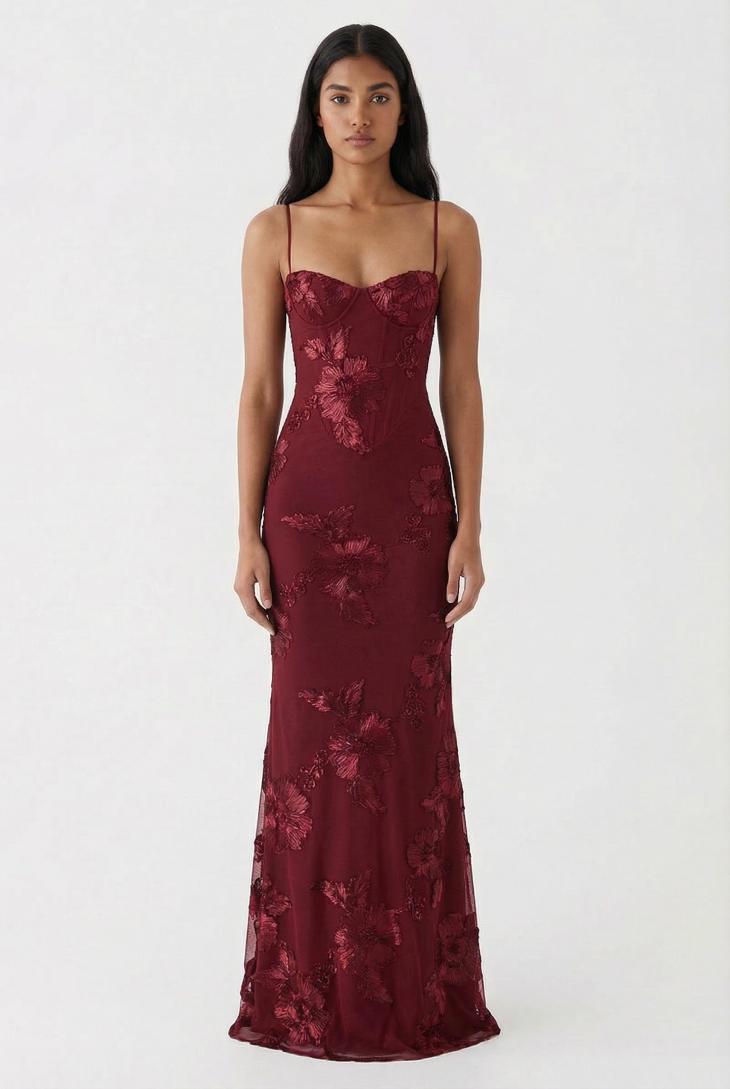 Nefertiti Magic Flower Detail Maxi Dress - Burgundy
