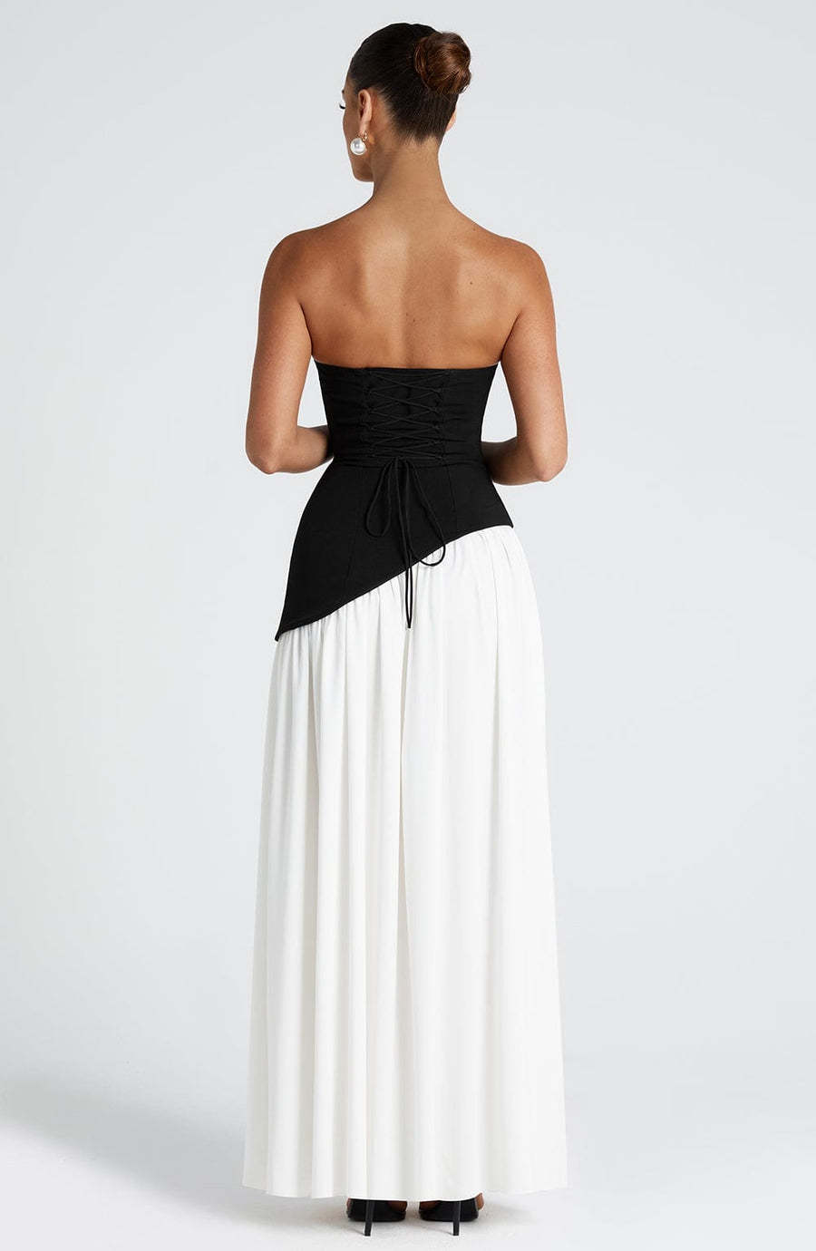 Elegant Audrey Slit Maxi Dress - Black/White