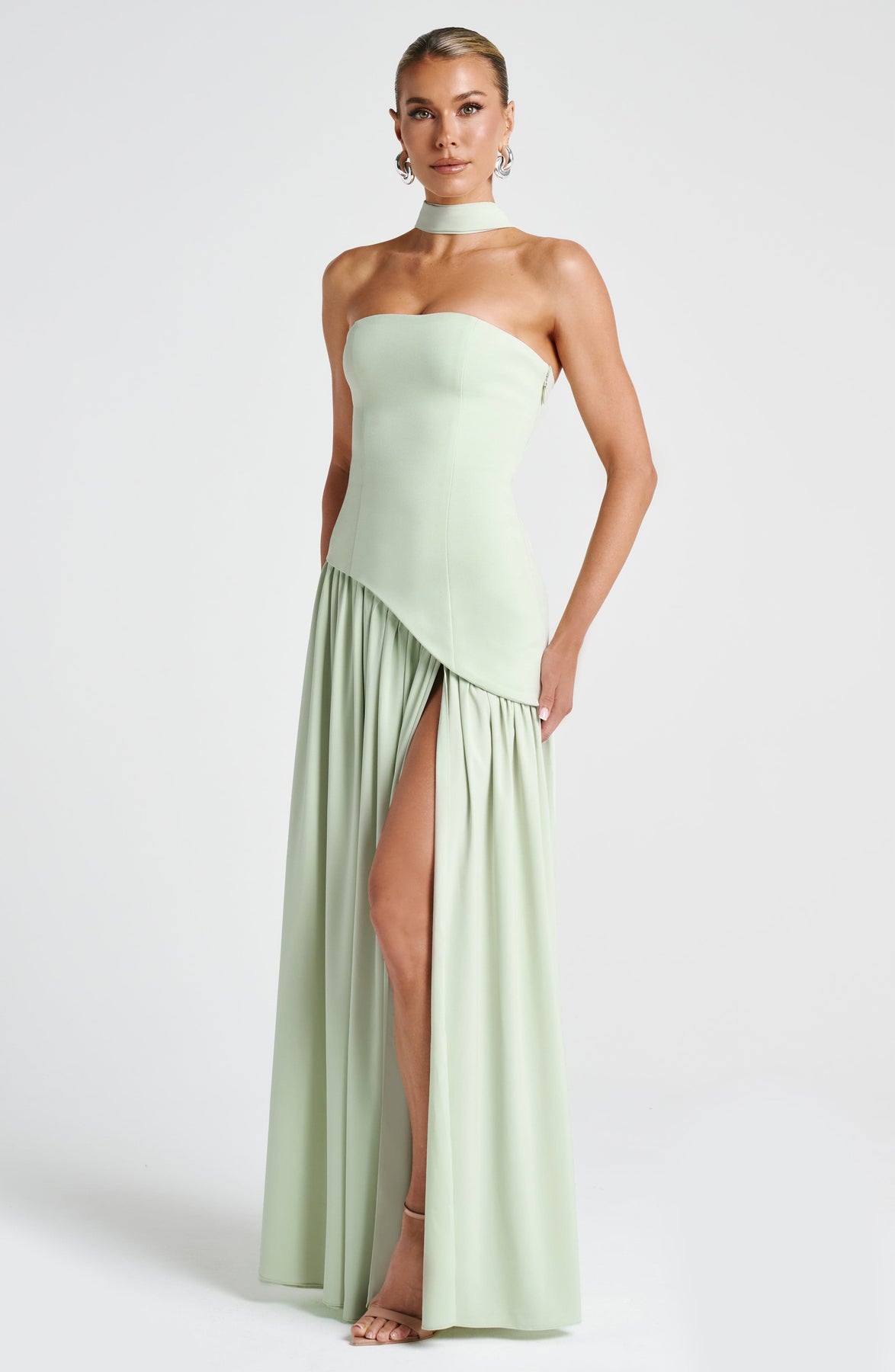 Elegant Audrey Slit Maxi Dress - Green