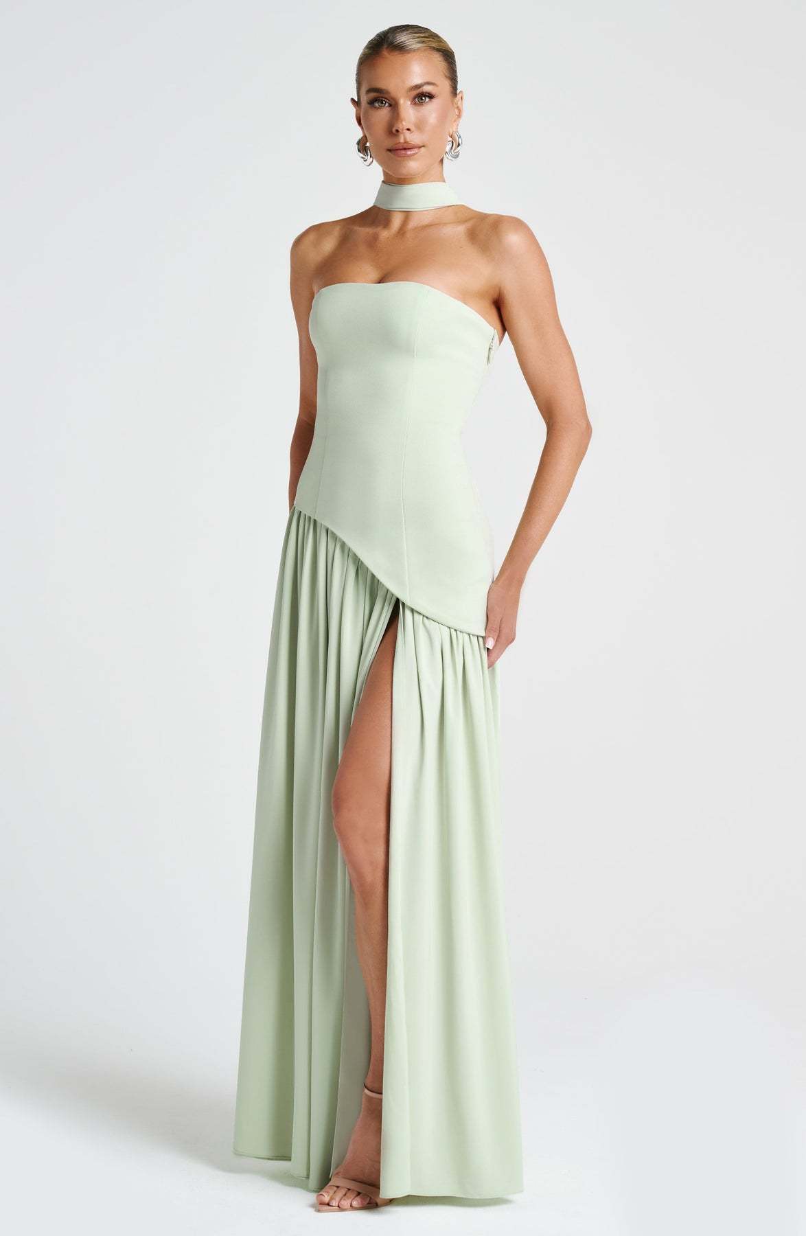 Elegant Audrey Slit Maxi Dress - Green