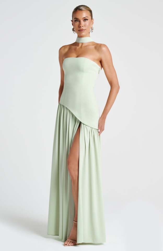 Elegant Audrey Slit Maxi Dress - Green