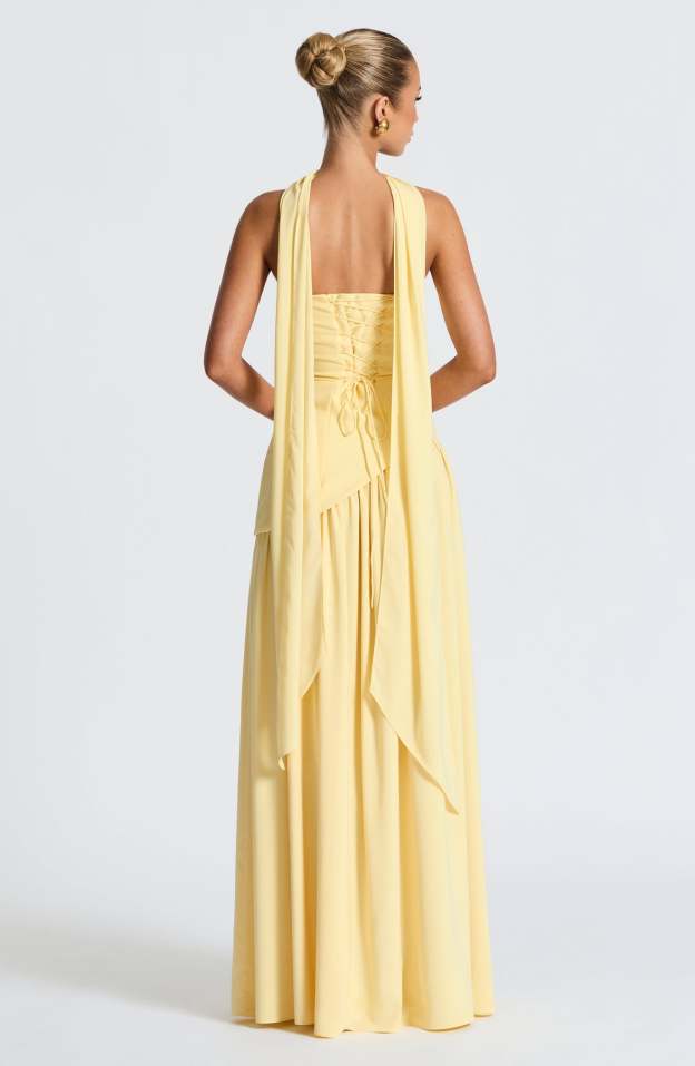 Elegant Audrey Slit Maxi Dress - Yellow