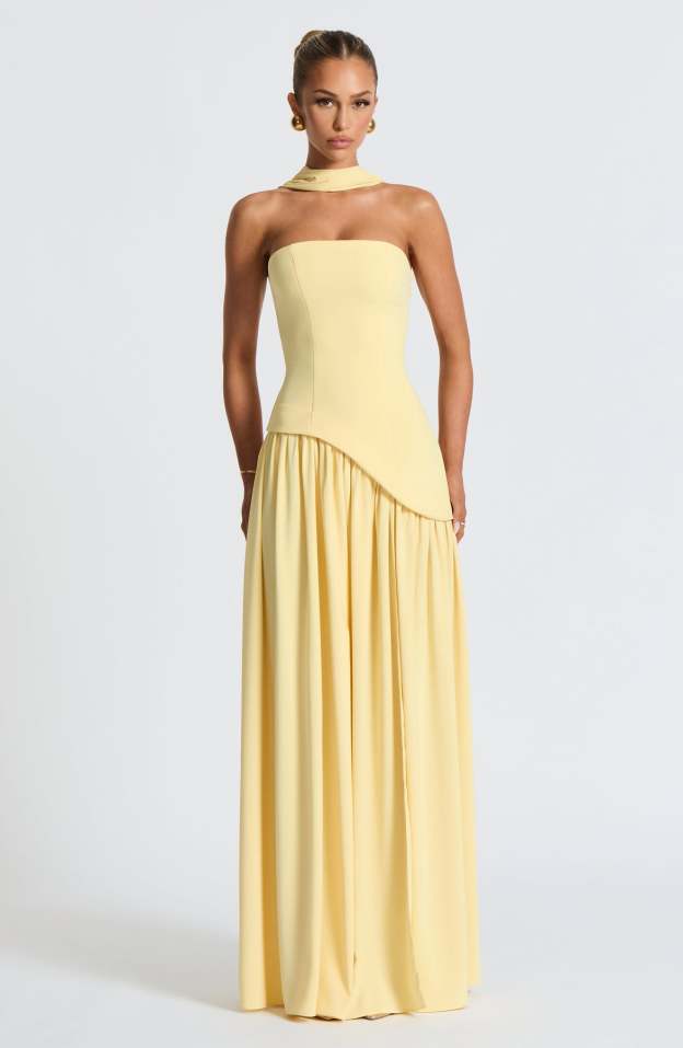 Elegant Audrey Slit Maxi Dress - Yellow
