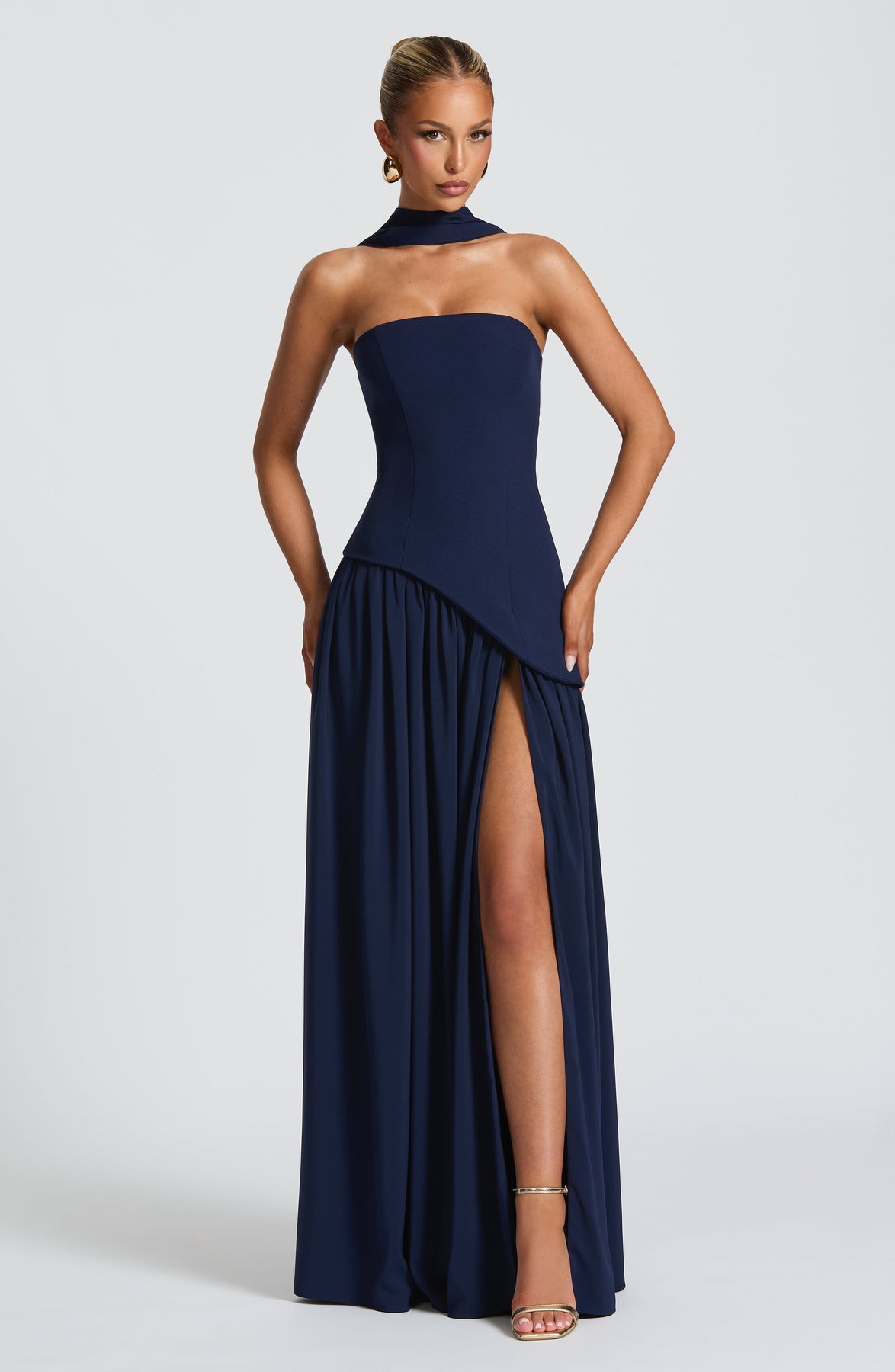 Elegant Audrey Slit Maxi Dress - Navy