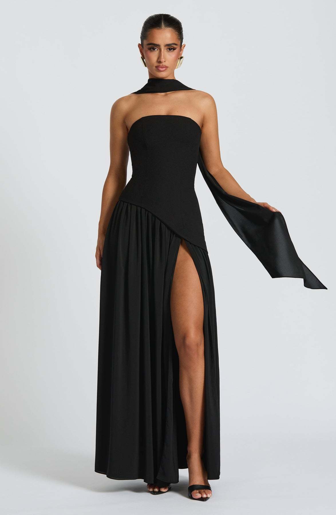 Elegant Audrey Slit Maxi Dress - Black