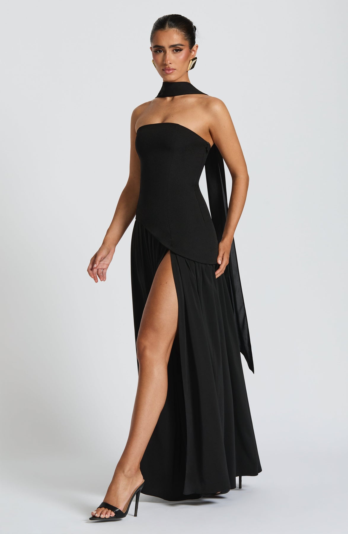 Elegant Audrey Slit Maxi Dress - Black