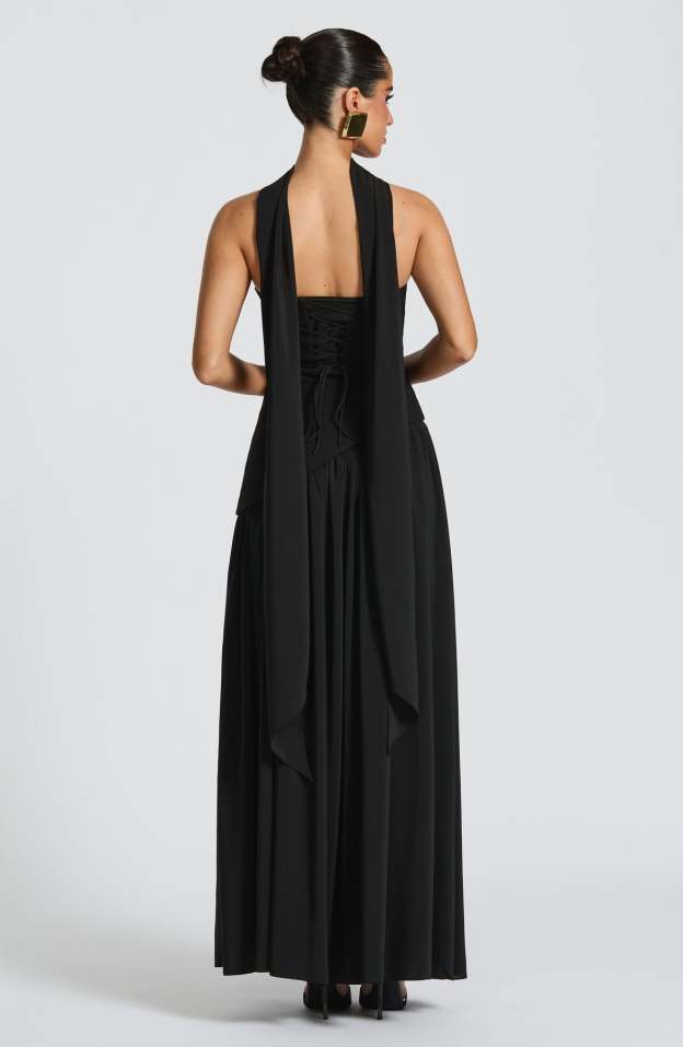 Elegant Audrey Slit Maxi Dress - Black