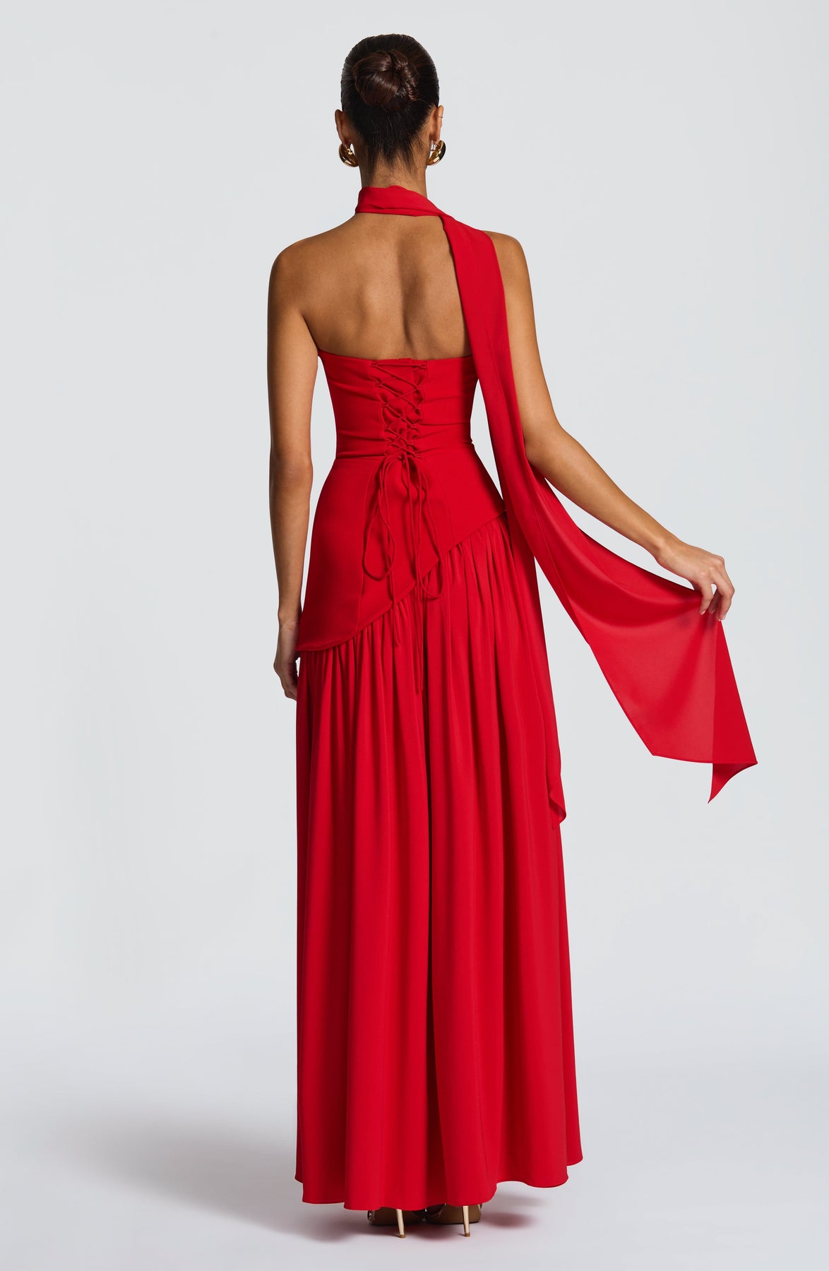 Elegant Audrey Slit Maxi Dress - Red