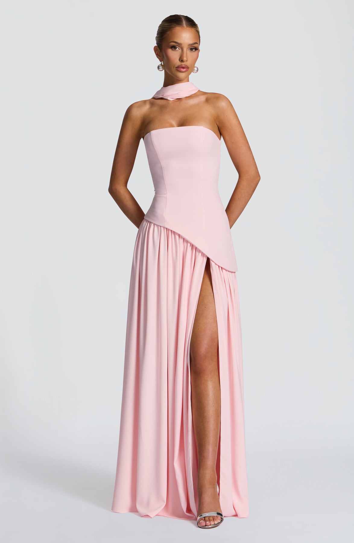 Elegant Audrey Slit Maxi Dress - Pink
