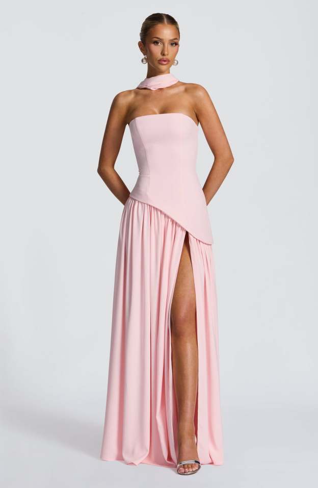 Elegant Audrey Slit Maxi Dress - Pink
