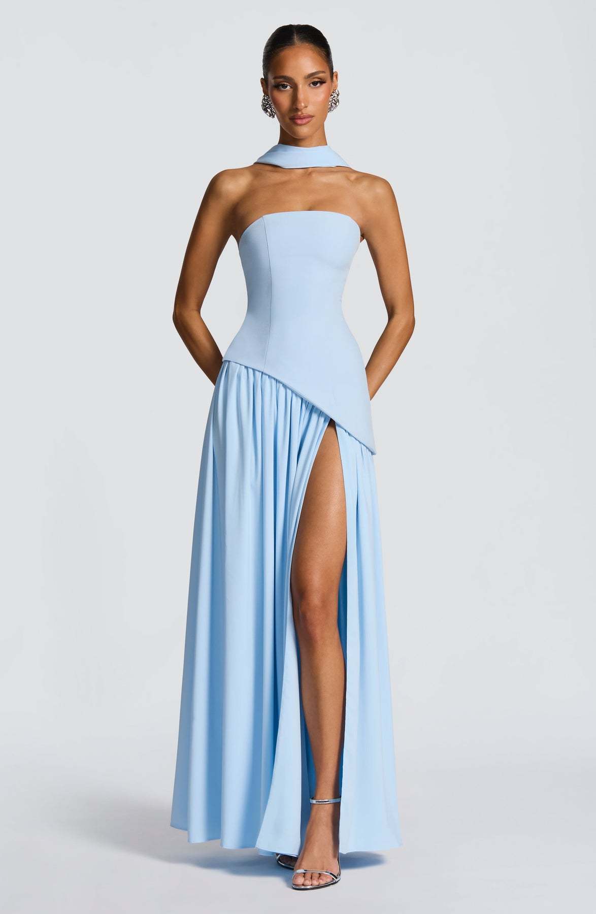 Elegant Audrey Slit Maxi Dress - Light Blue