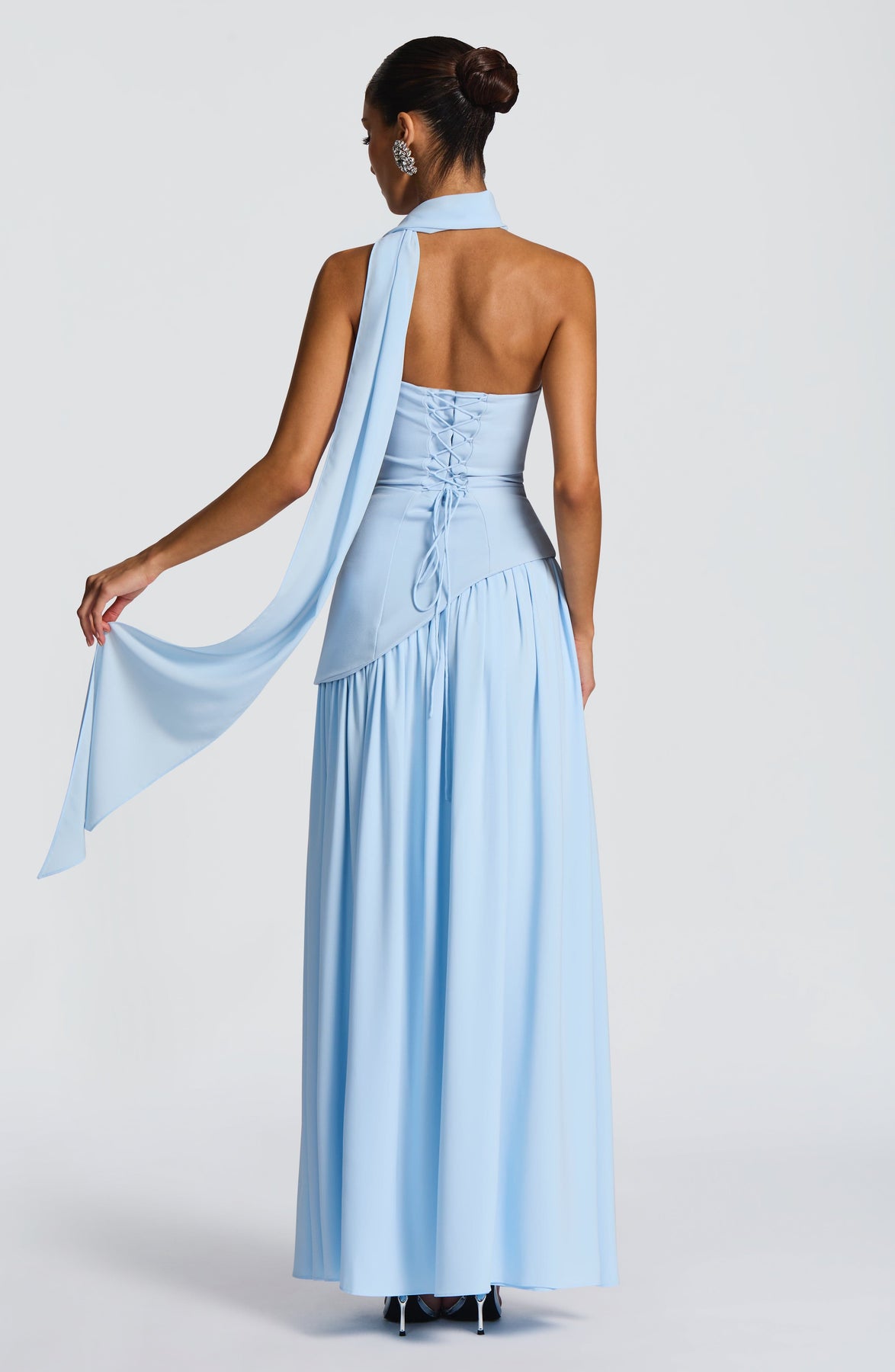 Elegant Audrey Slit Maxi Dress - Light Blue