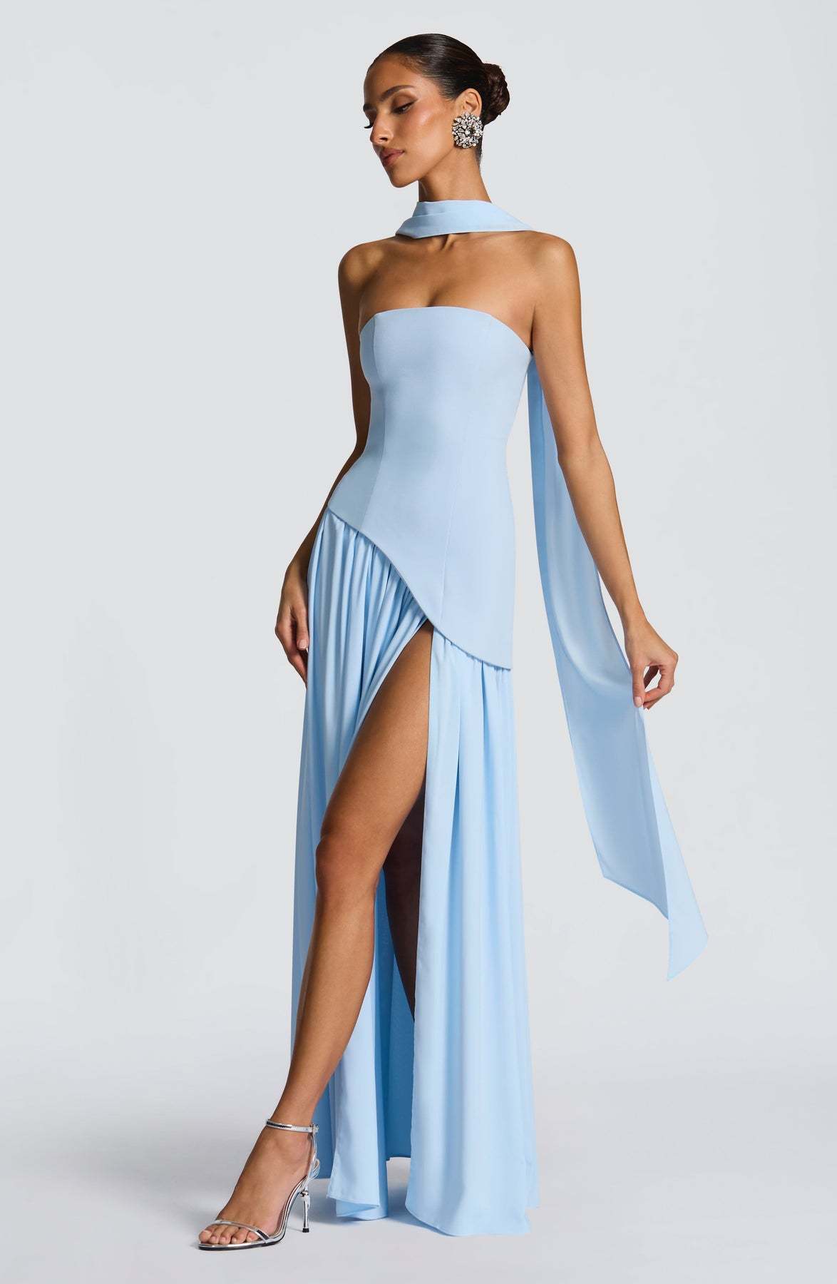 Elegant Audrey Slit Maxi Dress - Light Blue