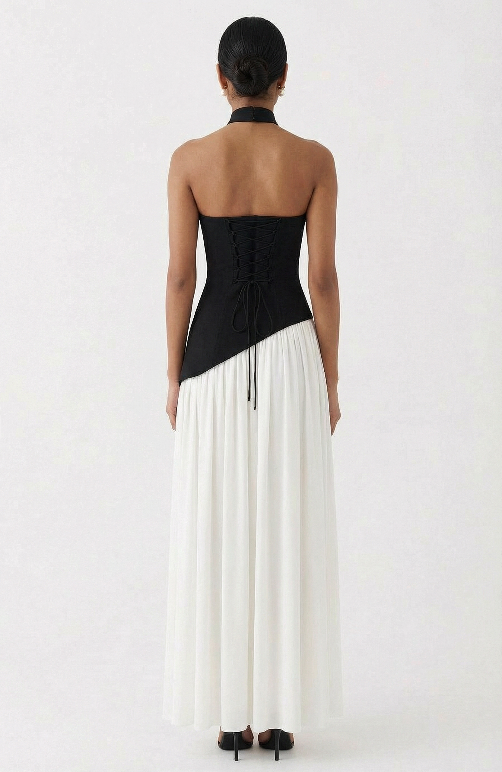 Elegant Audrey Slit Maxi Dress - Black/White