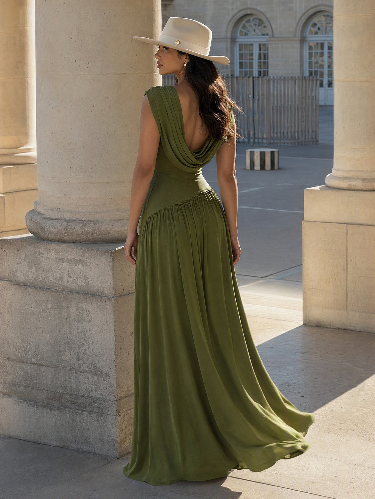 Novia Green Convertible Cowl Neck Maxi Dress