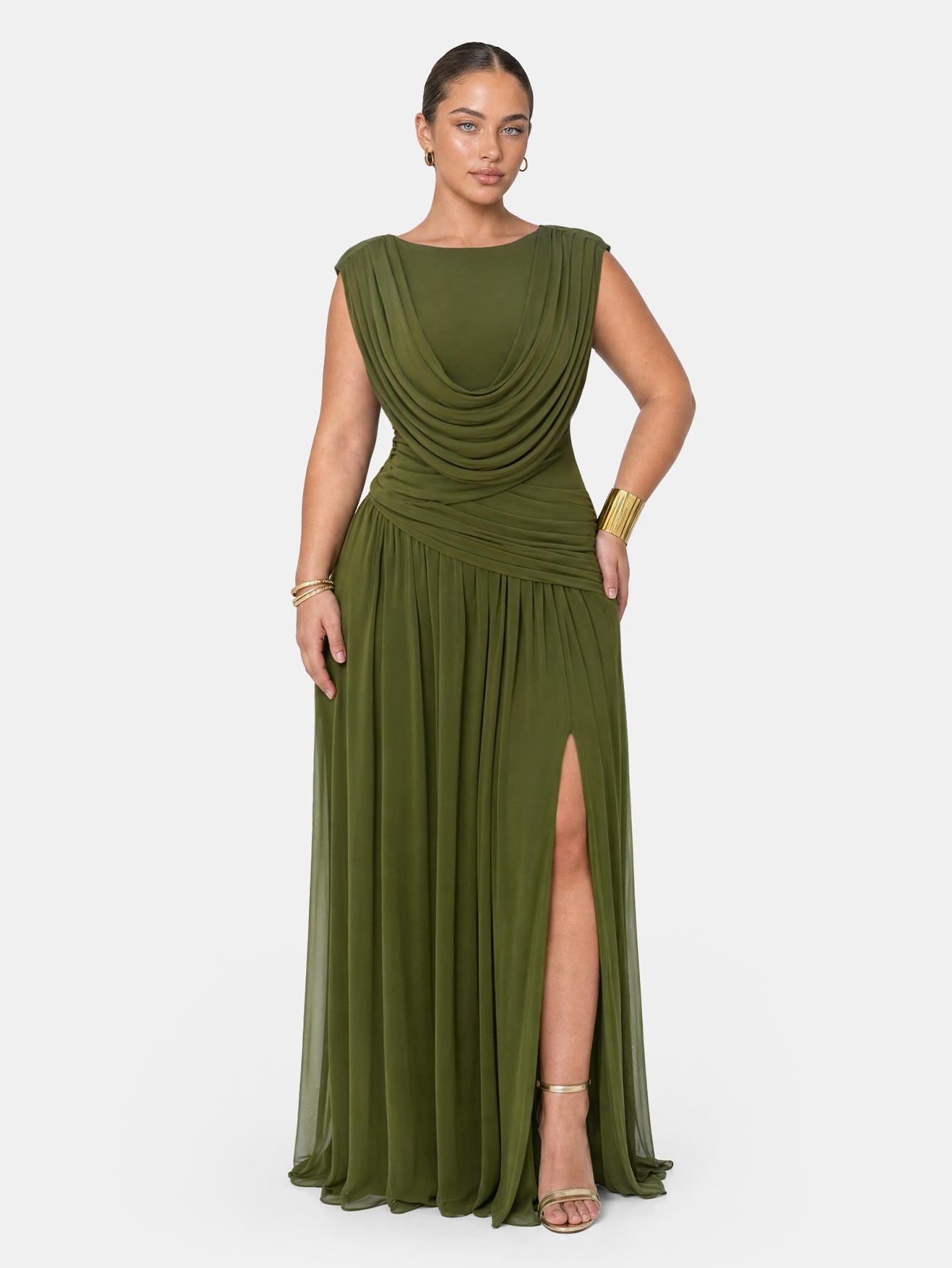 Novia Green Convertible Cowl Neck Maxi Dress