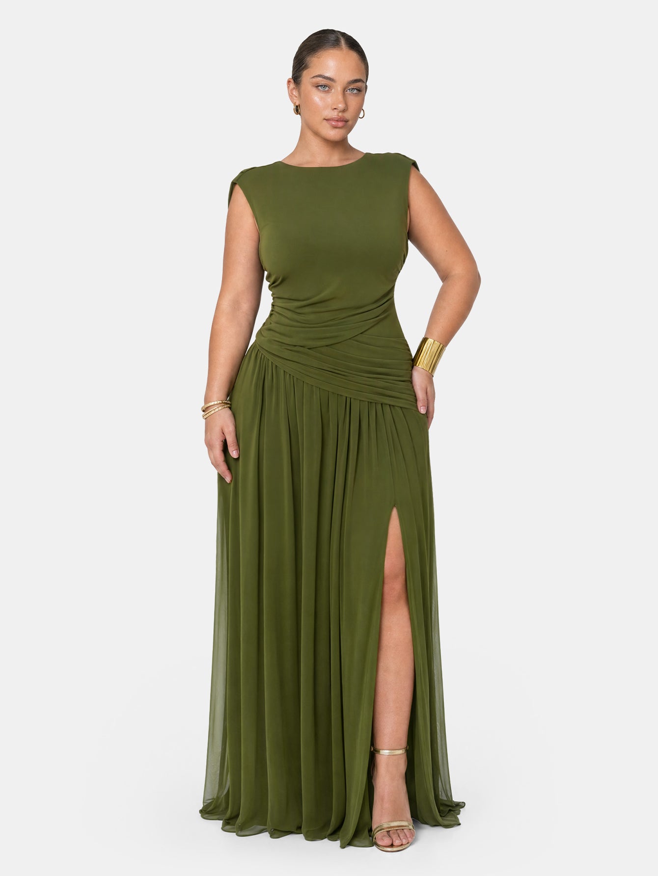Novia Green Convertible Cowl Neck Maxi Dress