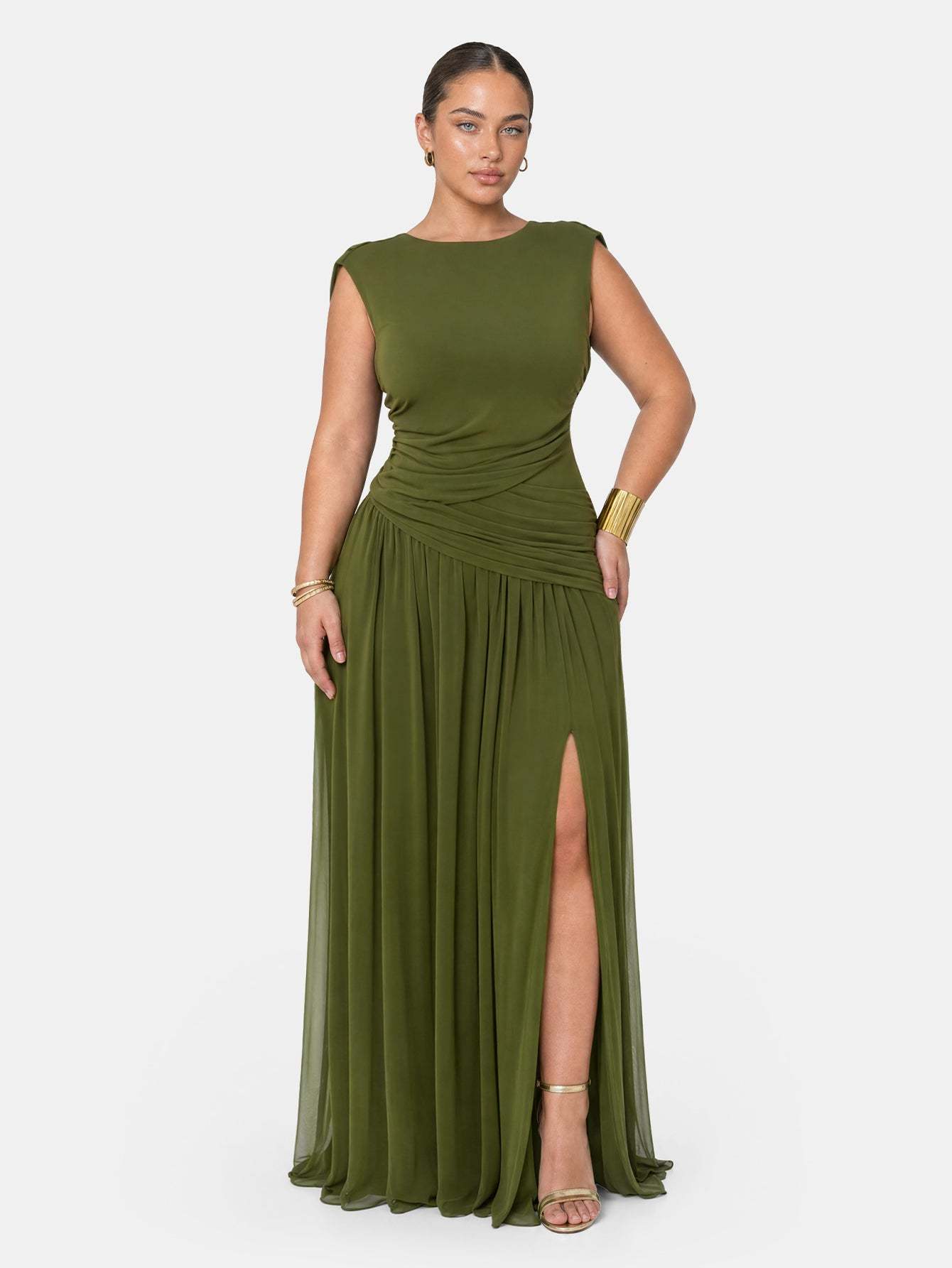 Novia Green Convertible Cowl Neck Maxi Dress