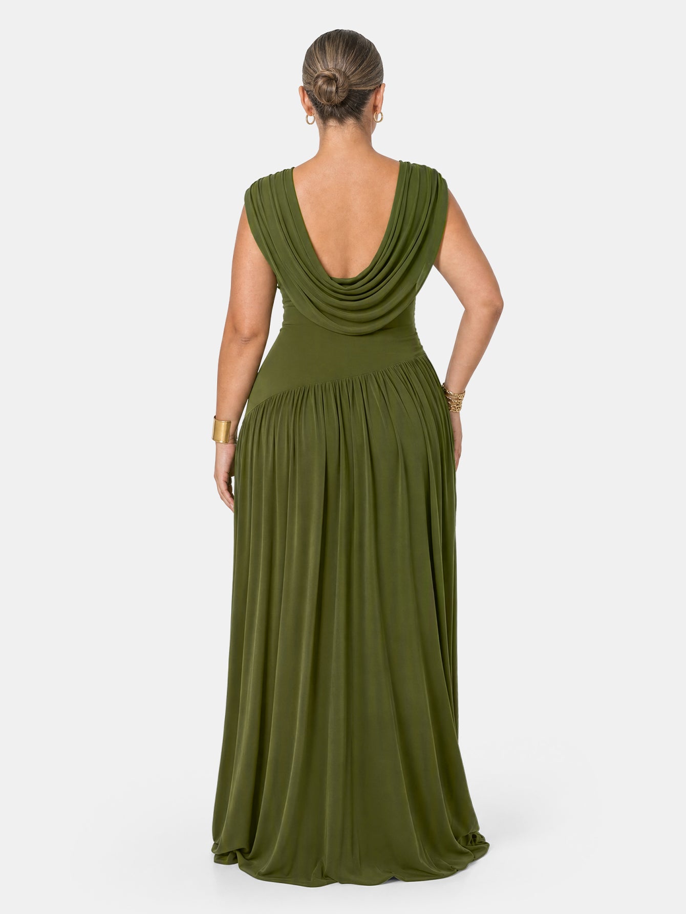 Novia Green Convertible Cowl Neck Maxi Dress