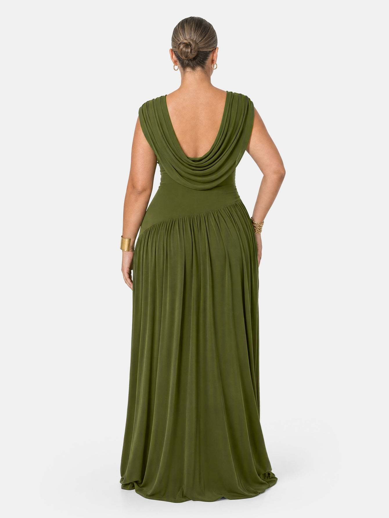 Novia Green Convertible Cowl Neck Maxi Dress