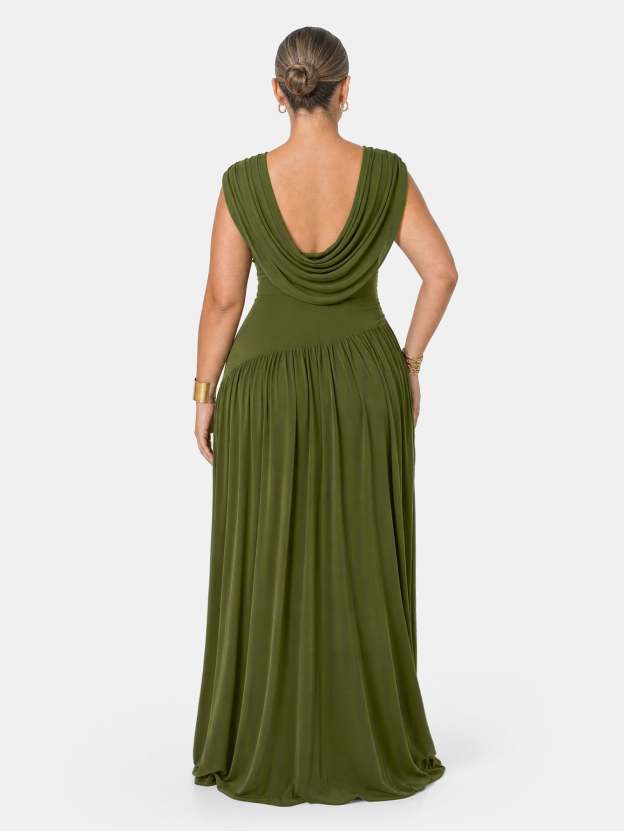 Novia Green Convertible Cowl Neck Maxi Dress