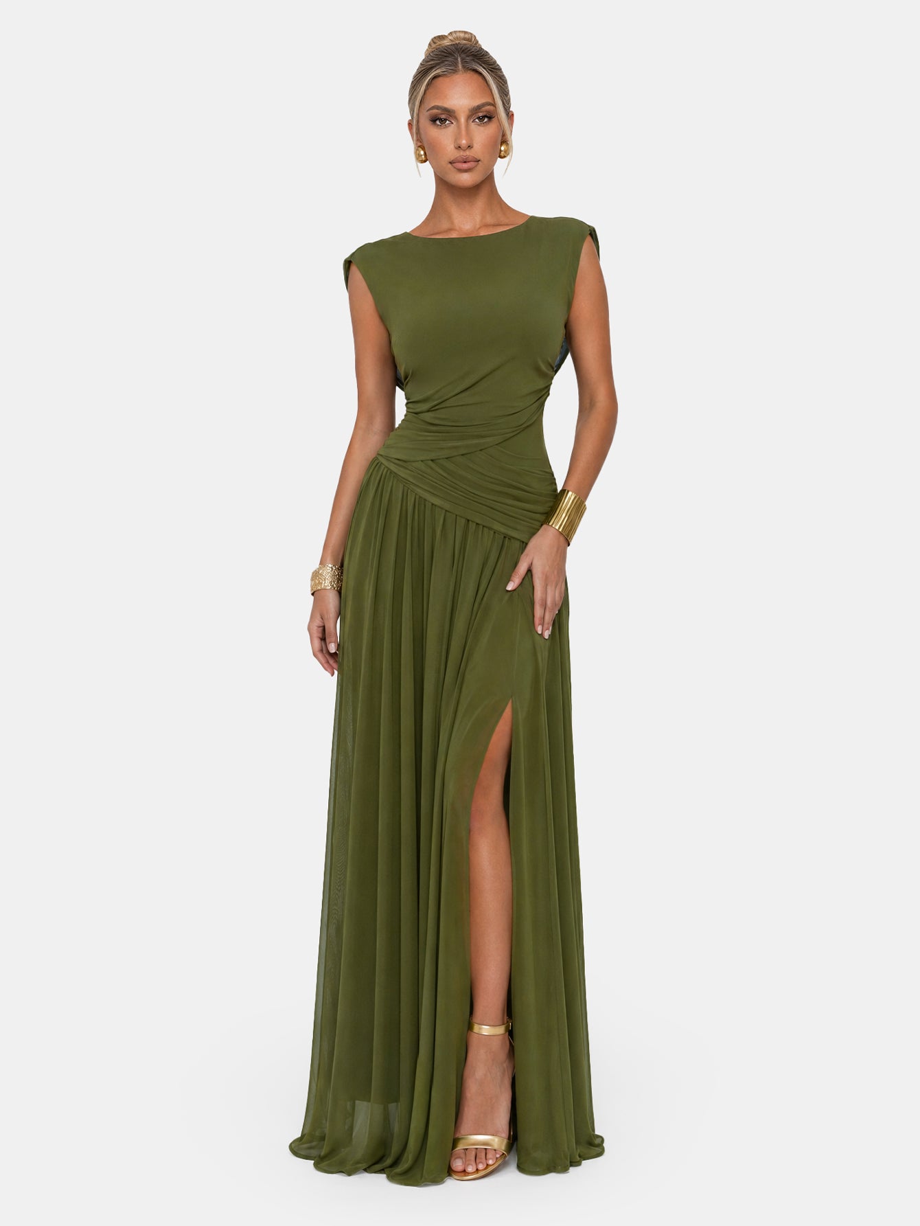 Novia Green Convertible Cowl Neck Maxi Dress