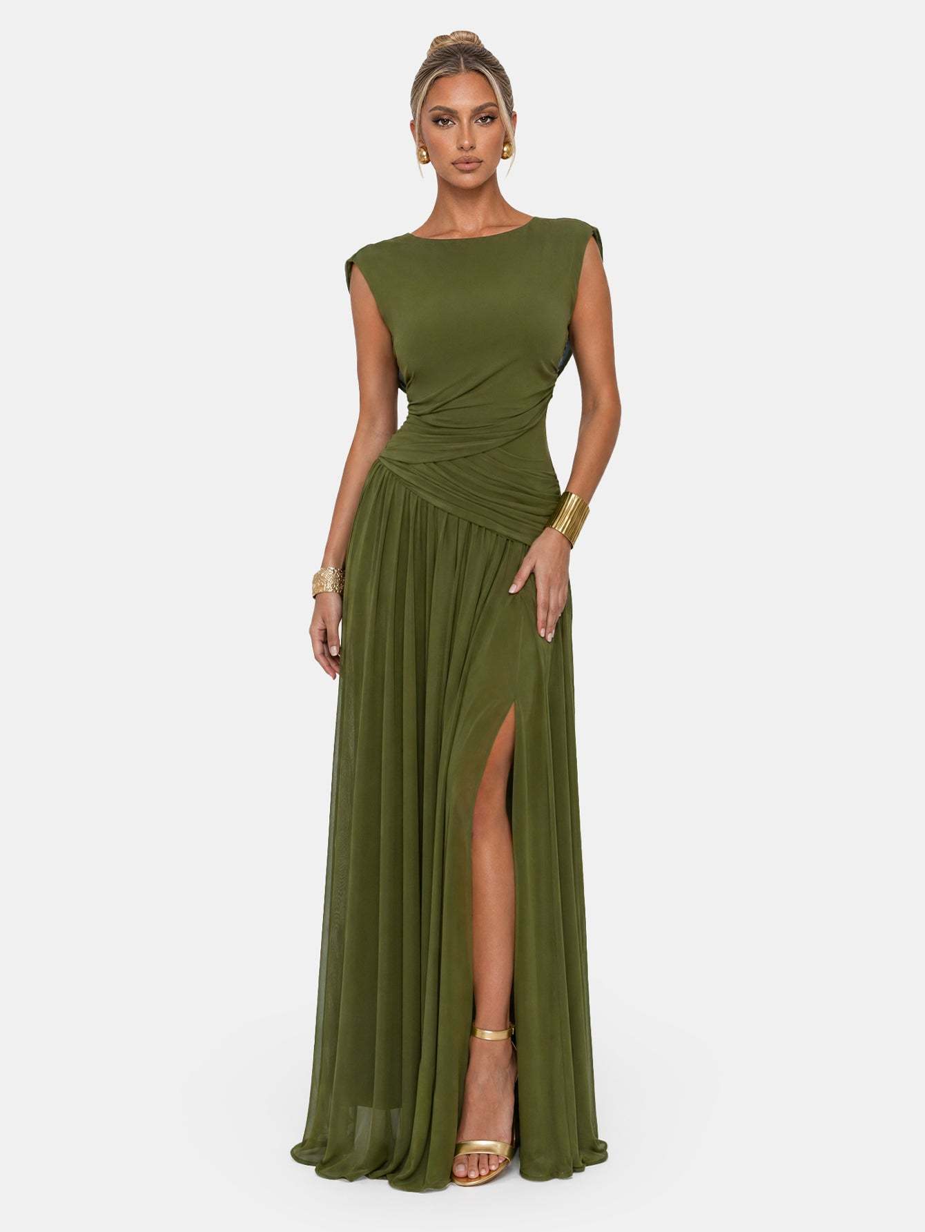 Novia Green Convertible Cowl Neck Maxi Dress