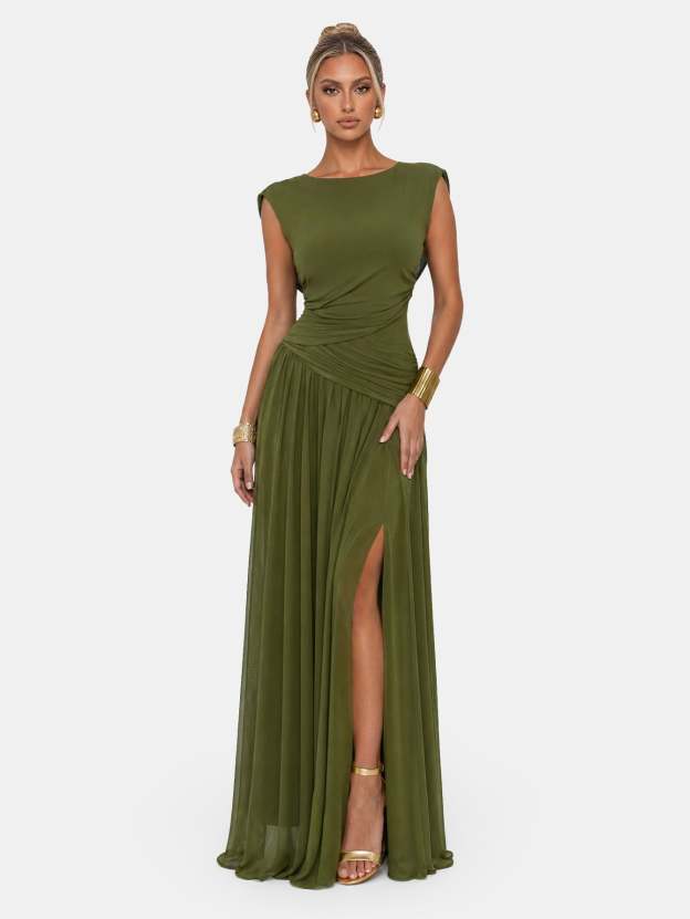 Novia Green Convertible Cowl Neck Maxi Dress