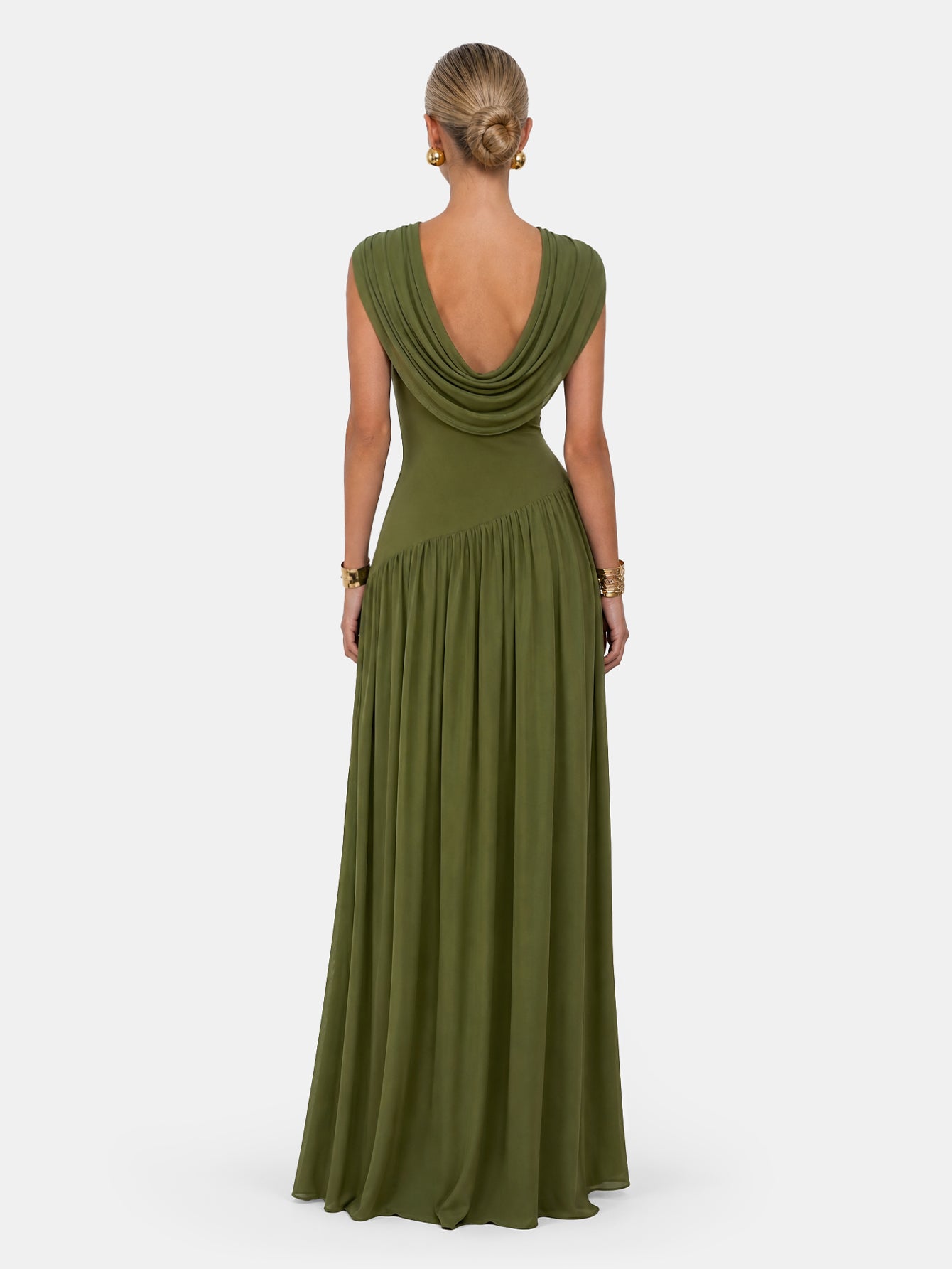 Novia Green Convertible Cowl Neck Maxi Dress