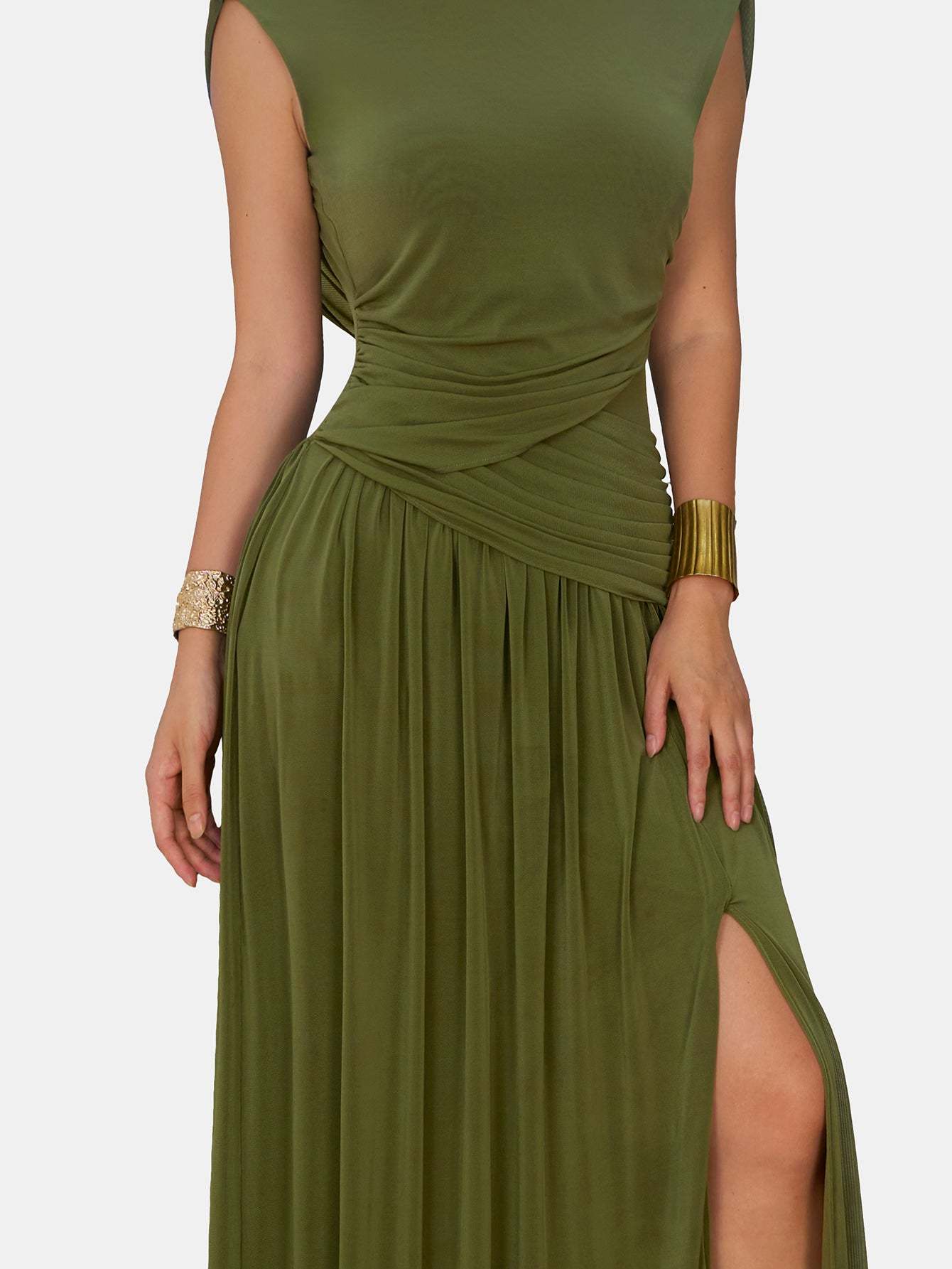 Novia Green Convertible Cowl Neck Maxi Dress