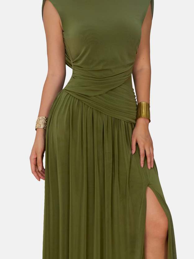 Novia Green Convertible Cowl Neck Maxi Dress