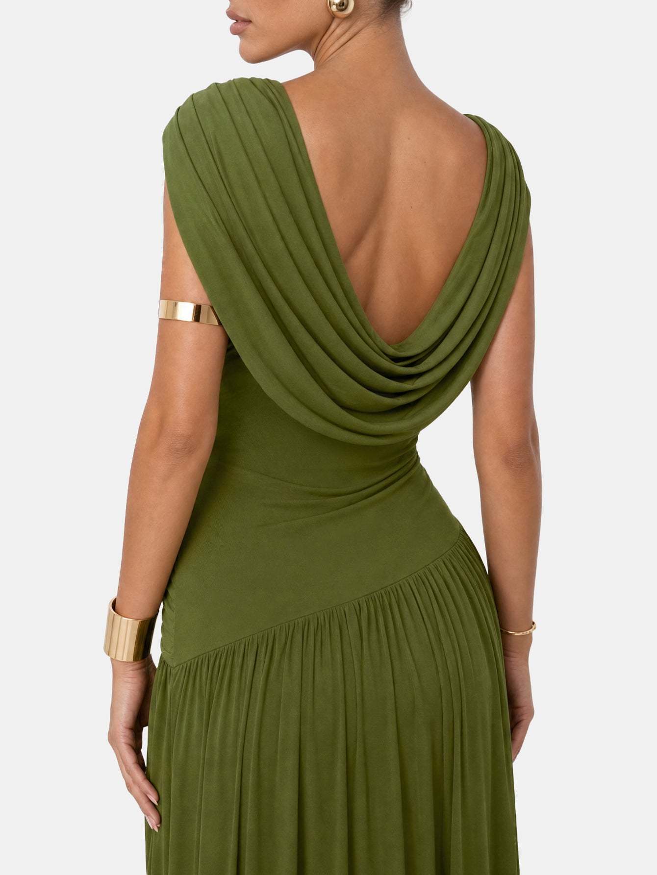 Novia Green Convertible Cowl Neck Maxi Dress