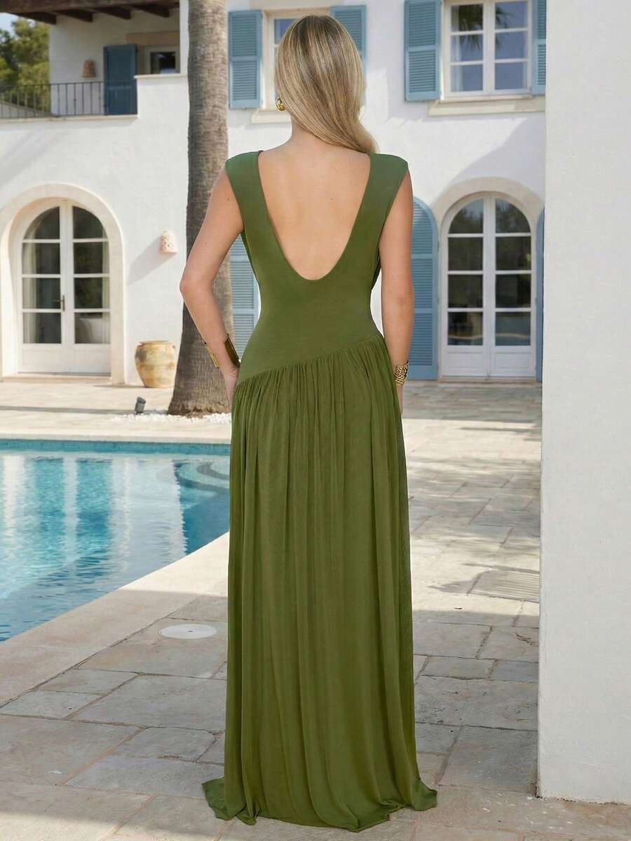 Novia Green Convertible Cowl Neck Maxi Dress